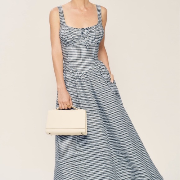 Reformation Balia Dress Slate Check Reformation Balia Dress Slate Check